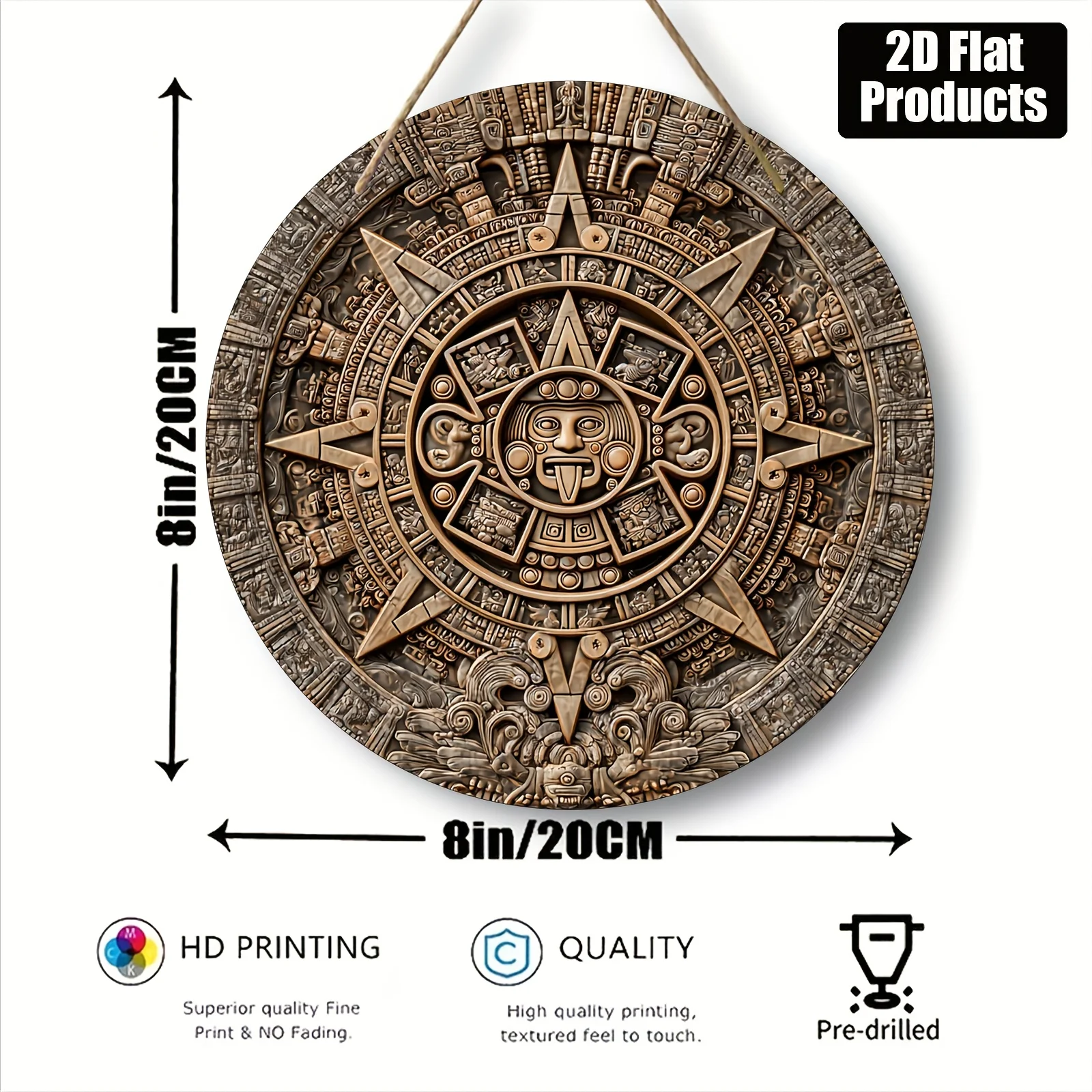 2D Flat, 1pc, Round Wooden Board Decorative Painting Sign, Sunstone Theme, Suitable for Bar Kitchen Coffee Shop Home Room Living