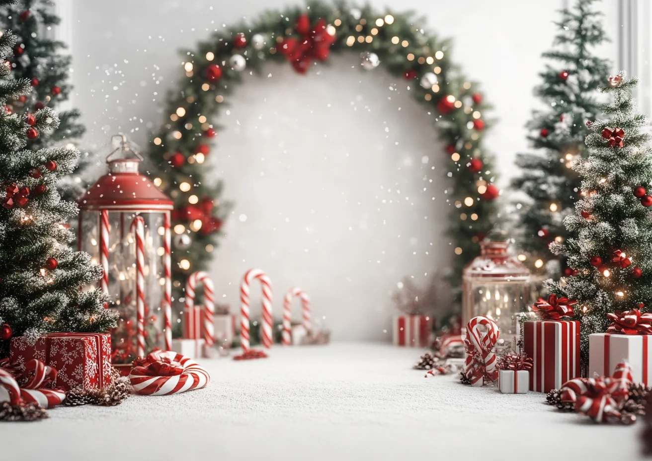 Christmas Backdrop Decorations Merry Christmas Sign Gift Box Candy Canes Xmas Tree For Holiday Display Photo Shoots Background