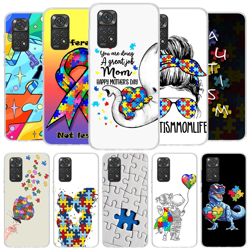 Autism Support Puzzle Cover Phone Case For Xiaomi Redmi Note 13 12 11 10 Pro Plus 12S 11S 11T 11E 10S 9 9S 8 8T 7 Soft Fundas Sh