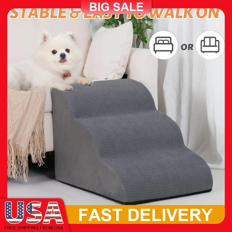 

Pet Stairs for Large Dog Cat High Density Soft Foam Small Dog Ramp Ladder Stair Extra Wide Non-Slip Steps Bed Couch