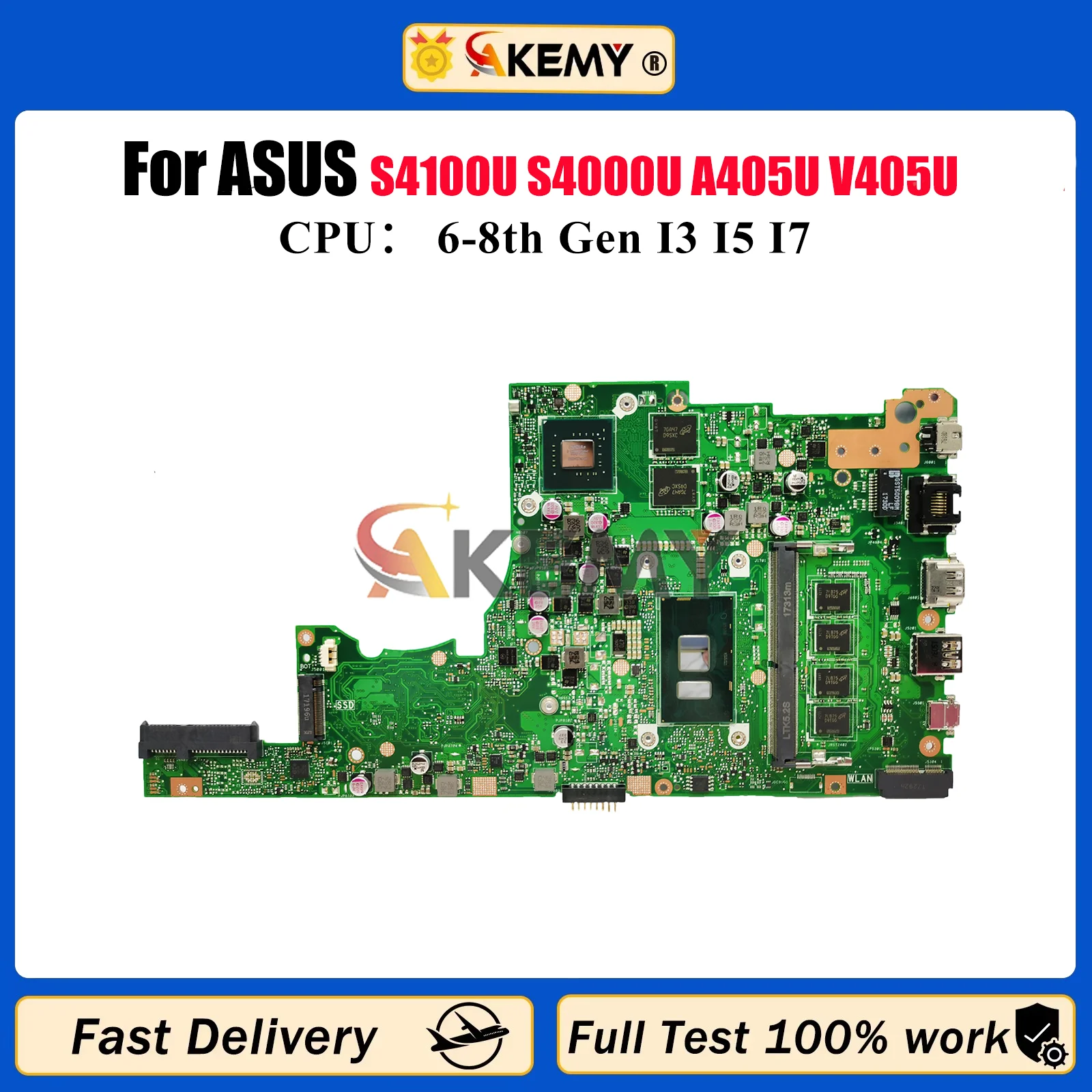 

Материнская плата для ноутбука X405UQ для ASUS X405U S4100U S4000U A405U V405U S405U X405UQ X405UN X405URP X405UF, материнская плата с процессором I3 I5 I7