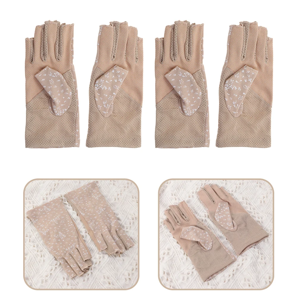 

2 Pairs Sun proof Half finger Gloves Thin Driving Khaki Shock absorbing Breathable Cotton Car Jogging Climbing Hiking Outdoor