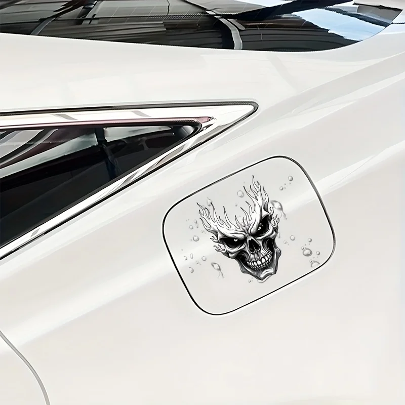 Flame Horn Skull with Bubbles Stickers Waterproof Vinyl Decals Multi-size for Car Motorcycle Laptop Decor Black White Gray