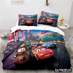 Cars Lightning McQueen Mater juego de cama con estampado 3D, funda de edredón con funda de almohada, juego de funda de edredón suave para niños, regalo para niños