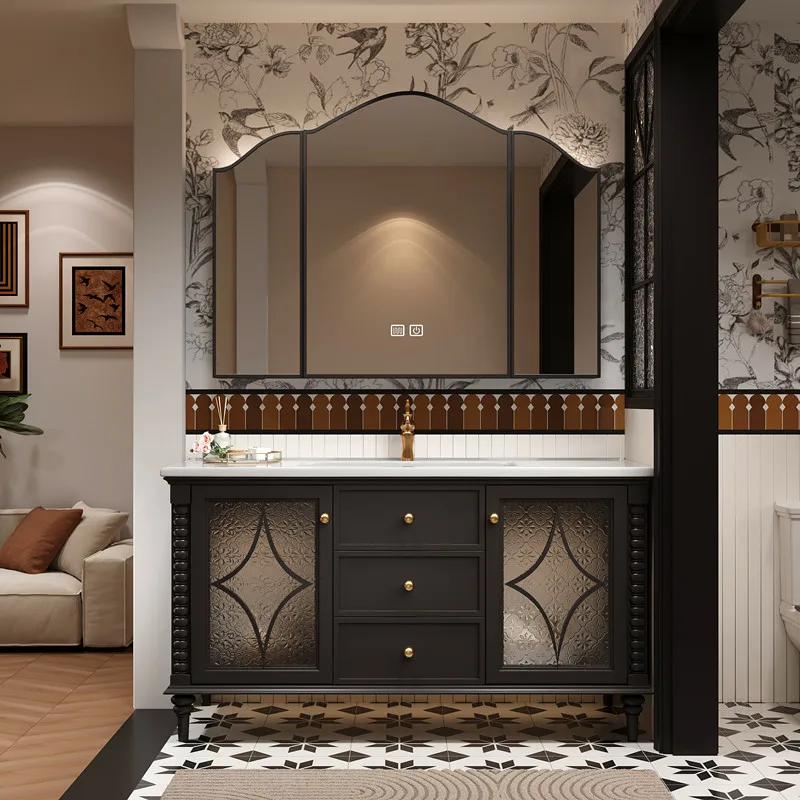 

Black Vintage Bathroom Cabinet Vanity Standing Minimalist Storage Bathroom Cabinet Drawers Wall Badkamer Kast House Accessories