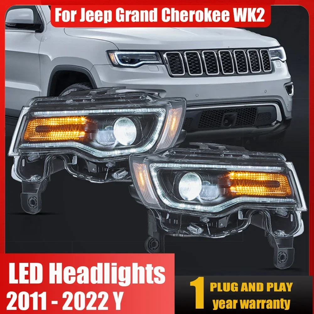 

Автомобильные фары для Jeep Grand Cherokee 2011-2014-2022, светодиодные автомобильные лампы, дневные ходовые огни, динамические указатели поворота, автомобильные аксессуары