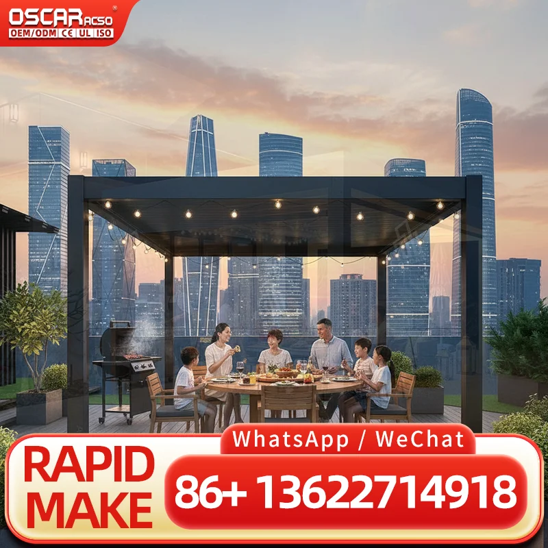 Outdoor Galvanized Hardtop Gazebo Waterproof Customizable Size 10x6 10x8 10x10 10x12 10x20 10x12ft Suitable for Backyard Patio G