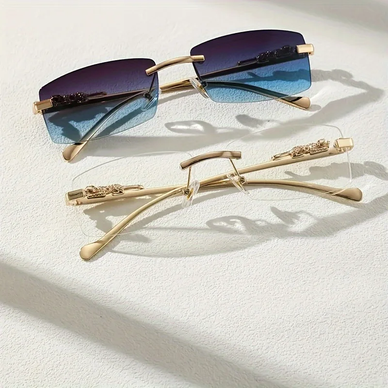 2 Stück Business Rechteckige Sonnenbrille Luxus Randlose Uv400 Gepard Herren Sonnenbrille – Detail 5