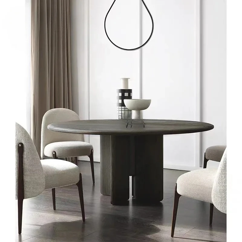

Solid Wood Simplicity Dining Table Nordic Style Retro round Dining Table Minimalist Small Apartment round Table