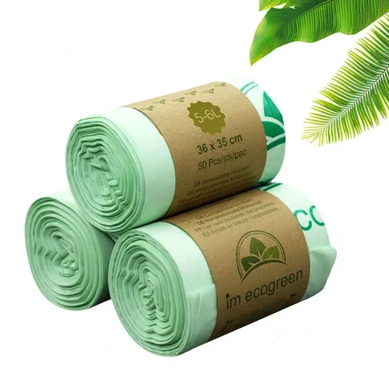 50pcs 6/8/10L Trash Bags Biodegradable Garbage Bags Householde Compostable Rubbish Liners Bags for Kitchen