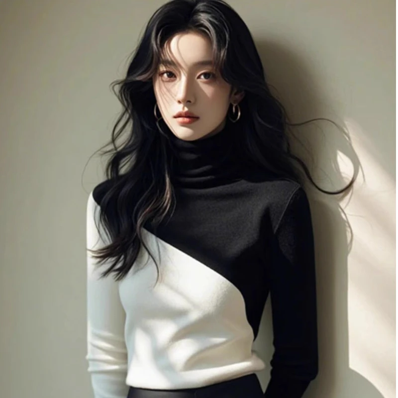 Autumn Winter Women's Slim Fit High Collar Knitwear Stackable Neck Base Layer Shirt Dongguan Daliang Wool Weaving Factory Dir...