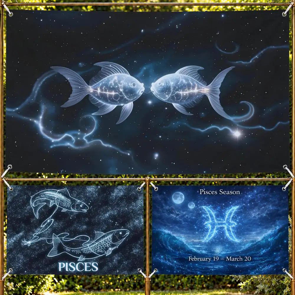 Pisces Flags Decorative Wall Hanging Banner Bedroom Dorm Music Room Garden Party