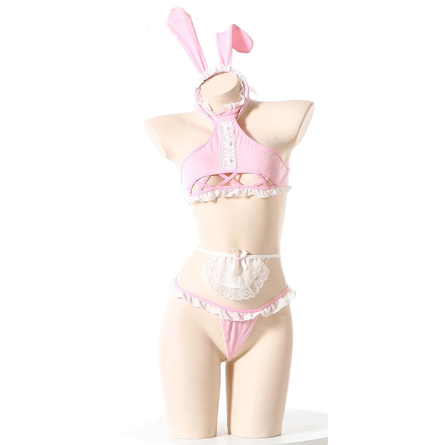 AniLV Anime Cute Bunny Maid Erotic Lingerie Outfit Costume Women Chest Hollow Temperament Underwear Set Cosplay