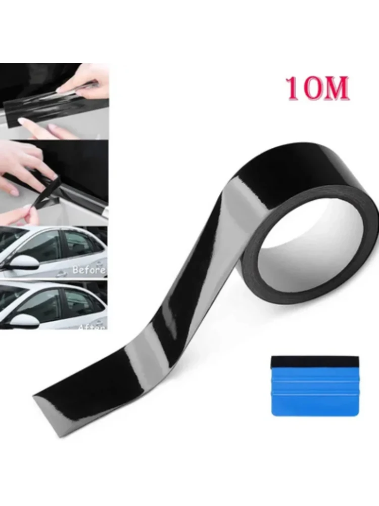 Auto Vinyl Wrap Streifen Band Glanz Schwarz Wrap Folie Kit Anti Scratch Fenster Tür Schutz Film 3/5 cm x 10 M Auto Zubehör