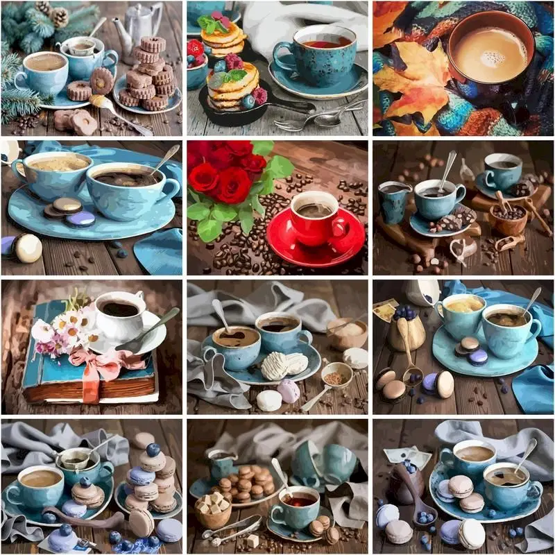 

CHENISTORY Painting By Number Coffee Food Scenery Handpainted Canvas Modern Coloring By Numbers For Home Decor DIY Gift