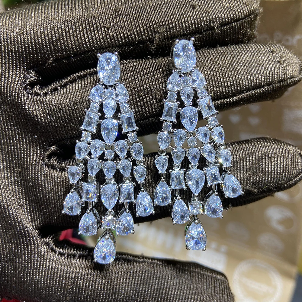 HIBRIDE Classic Round Water Drop Design Silver Color Crystal Women Dangle Earrings With CZ Stones Dubai Nigeria Wedding E-457