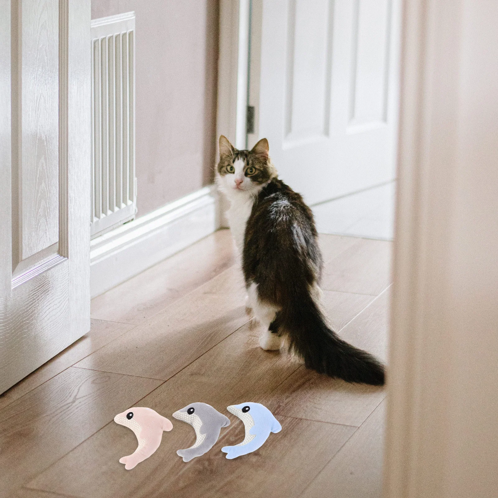 

3pcs Dolphin Shaped Cat Soft Chew Scratch Play Stimulation For Indoor Cats Kitten Interactive Ocean Animal Design