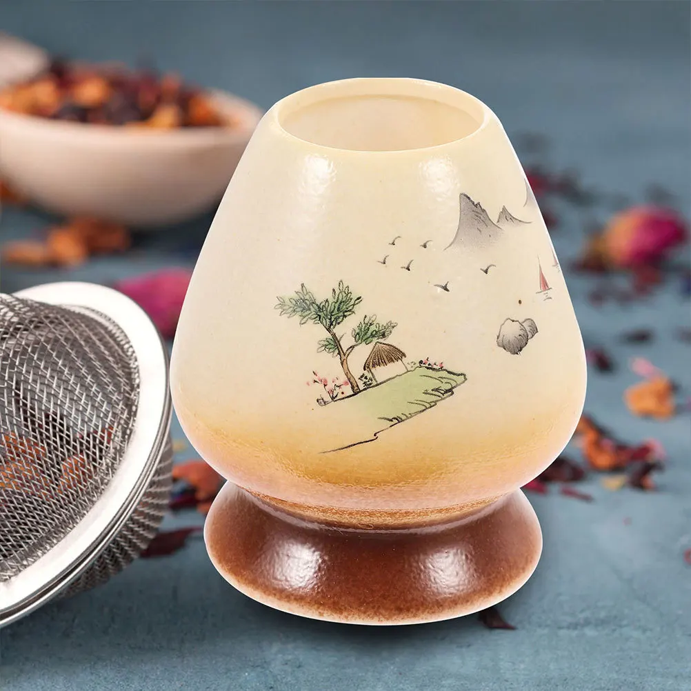 

2 Pcs Matcha Whisk Container Traditional Japanese Holder Ceramic Stand Tea Ceremony Supply