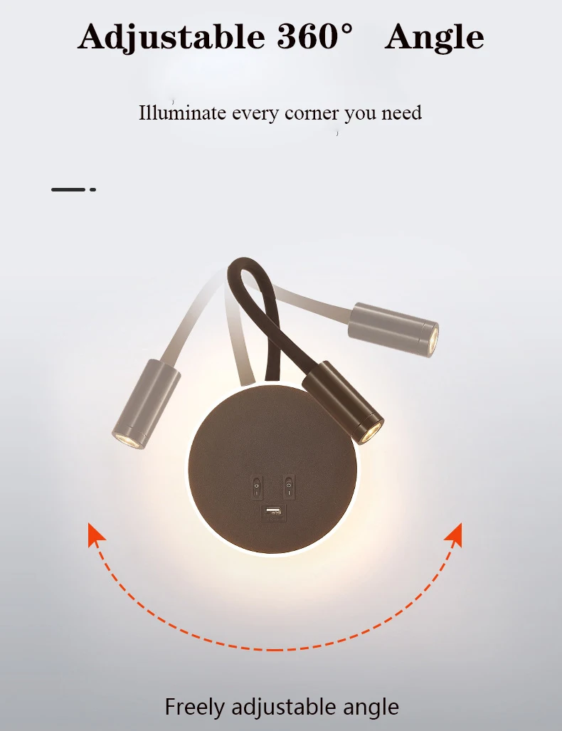 Imagem -04 - Qualidade Led Wall Sconce Lâmpada de Cabeceira Interruptor com Portas de Carregamento Usb Design Anti-reflexo Modernas Luzes de Parede Eua Ajustável