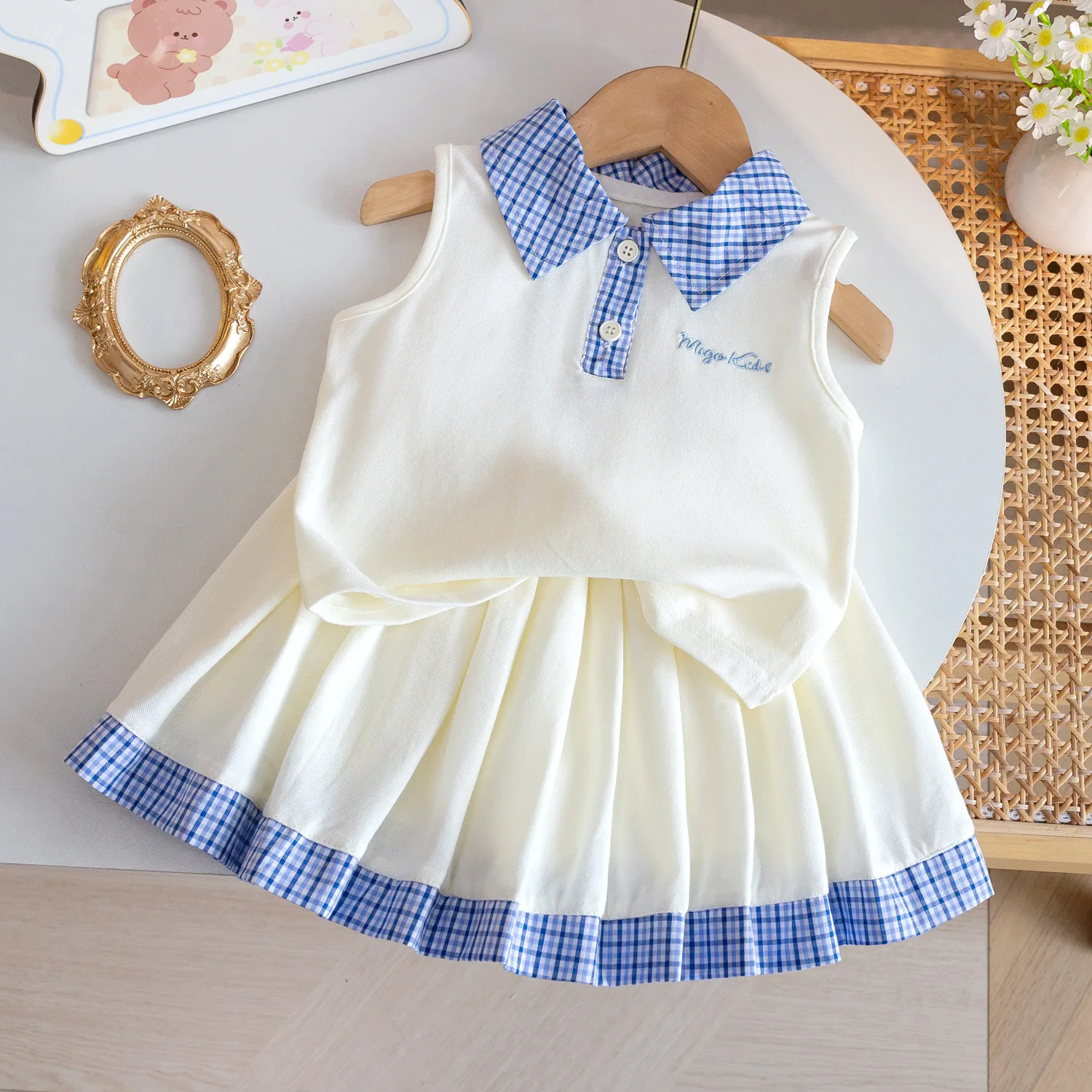 

18M-6T summer children kids girls fashion cute cotton short sleeve shirt skirt sets suits