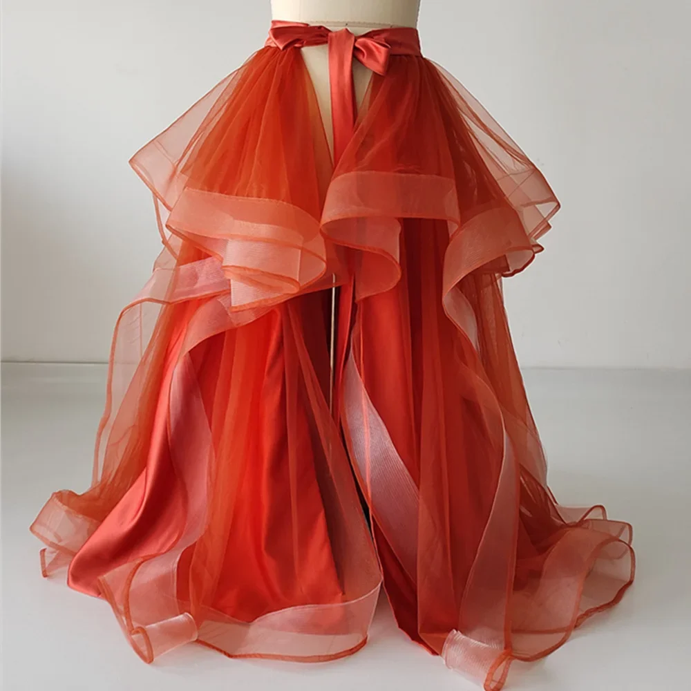 Real Photo Evening Dress Orange Tulle Ruffles Floor Length Plus size Customization Women Party Formal Gown ZP032