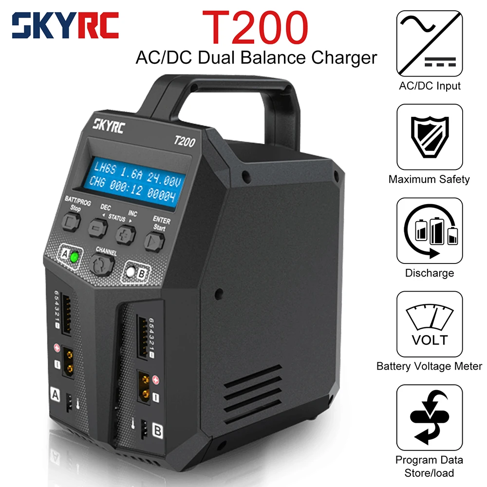 

SKYRC T200 AC/DC Lipo Battery Dual Balance Charger Discharger for Traxass RC Car Battery Charger