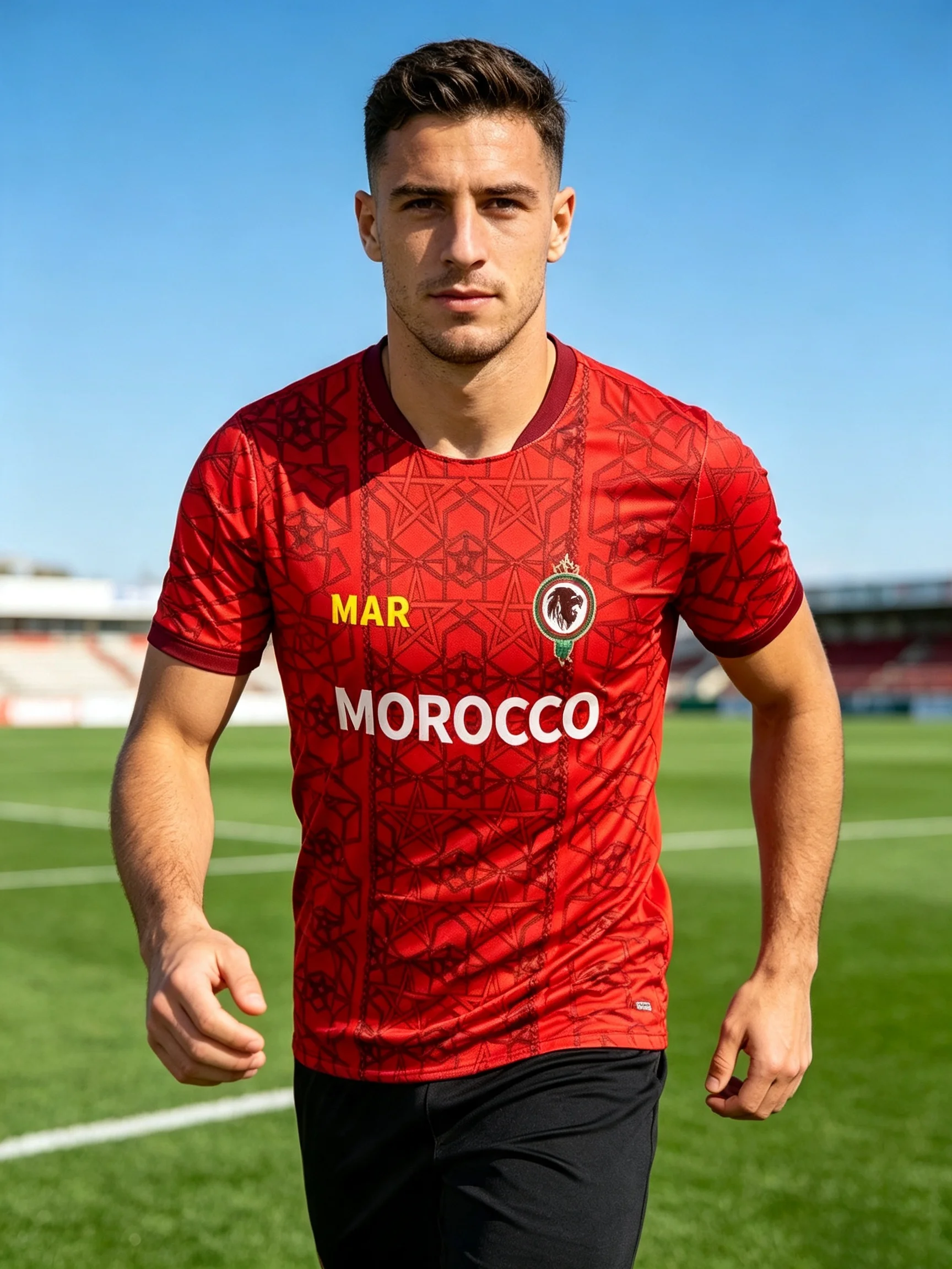 2026 new Morocco‑themed football jersey with classic Islamic patterns, sweat‑wicking fabric and flexible athletic‑fit cut