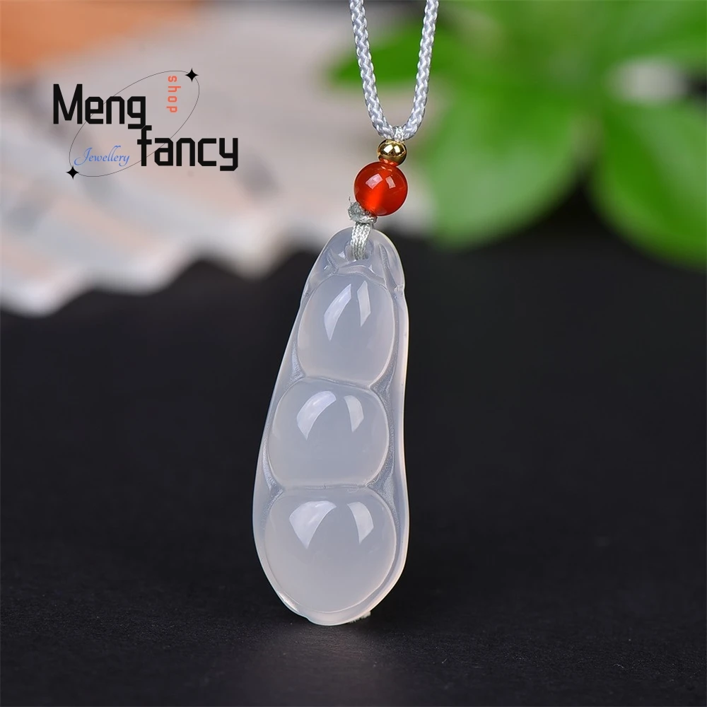 

Popular High-grade Exquisite Natural High Ice Chalcedony Foo Bean Pendant Simple Fashion Fine Jewelry Best Selling Holiday Gifts