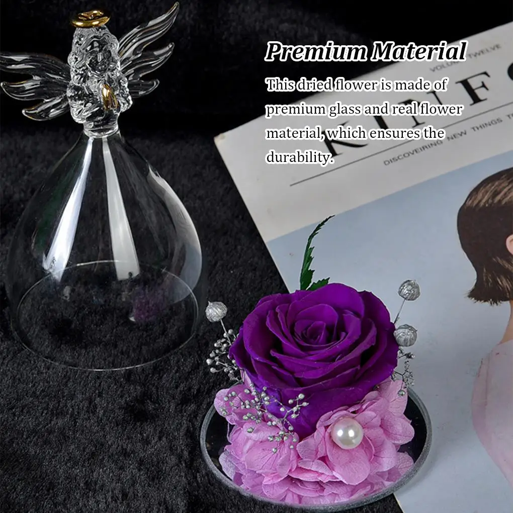 Female Girl Angel Preserved Roses Glass Enchanted Rose Table for Christmas Birthday Mother Day round face