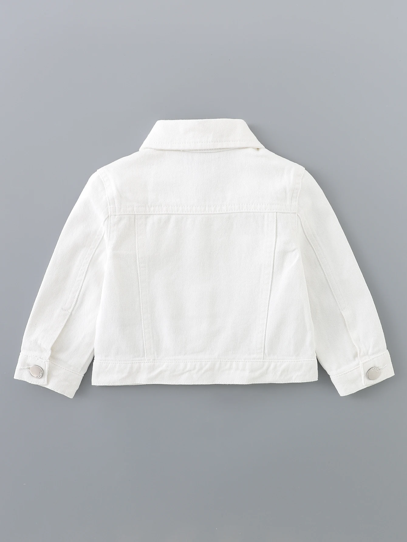 Girls denim coat baby spring and autumn lapel front pocket shaking head small white buckle white