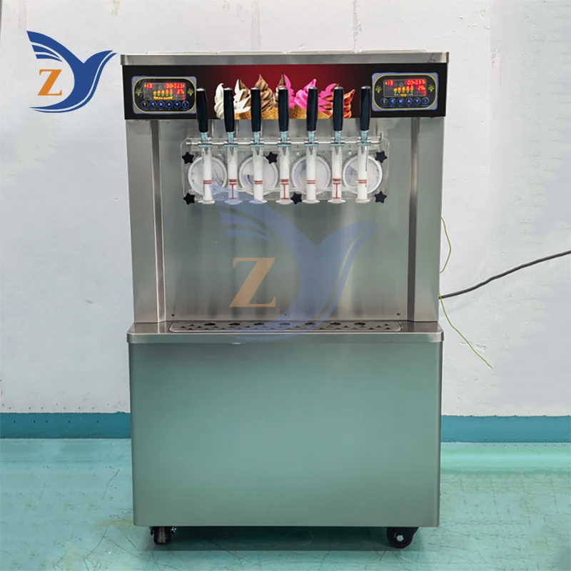 Ice Cream Machine ZY-370 Soft Maker Seven Flavors Commercial Vertical Automatic Stainless Steel Large Capacity Dessert Snacks