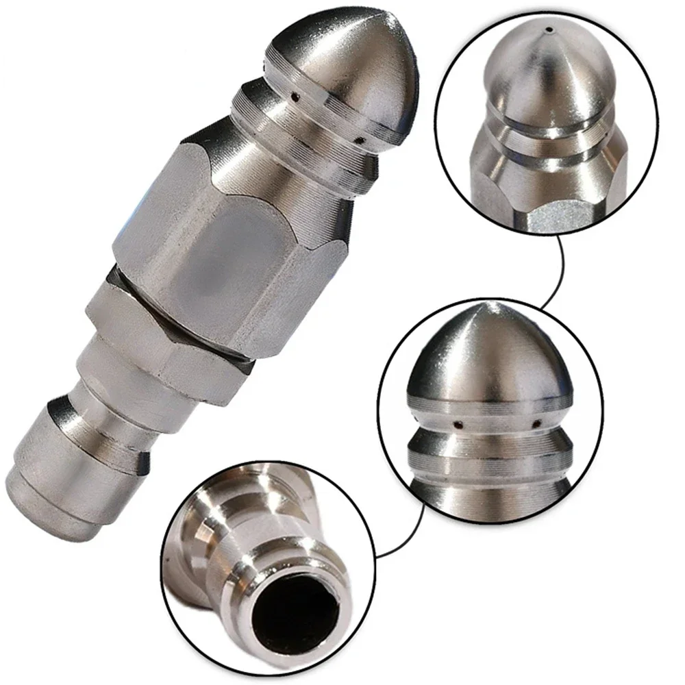 

Sewer Pipe Unclog Stainless Steel High Pressure Nozzle 1/4 Plug 1 Front 6 Back Water Rat Head High-pressure Cleaning Nozzle