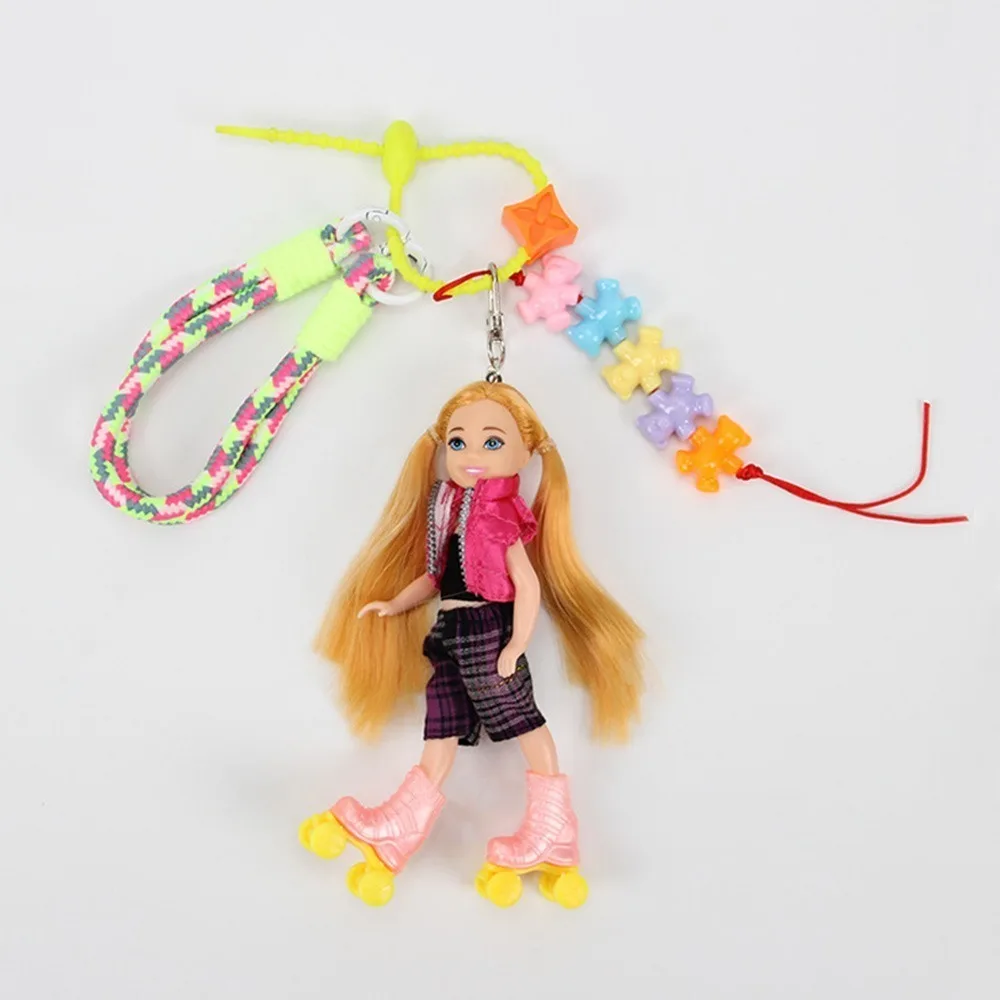 New Cute Sporter Doll Pendant Keychain Backpack Hanging Ornament DIY Change Clothes Bag Charm Key Ring Bag Decor for Barbie Doll