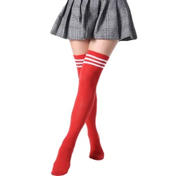 JK Woman Cosplay Stockings Red White Strips Lolita Long Socks Over Knee Thigh High Socks Women Compression Socks