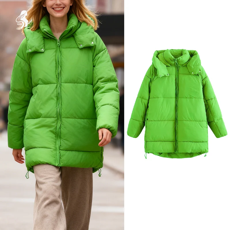 

Хлопковая куртка с капюшоном в европейском и американском стиле, свободное утолщенное пальто средней длины, ветрозащитная и теплая универсальная зимняя верхняя одежда