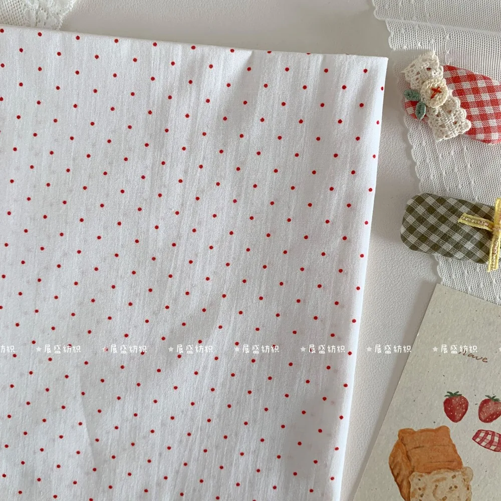 145x50cm 40s Reiner Baumwollstoff Rot mit Blumen-, Karo-, Punkten- und Sternenmuster für DIY Kinderkleidung, Taschen, Puppenkleider, Nähstoff – Detail 4