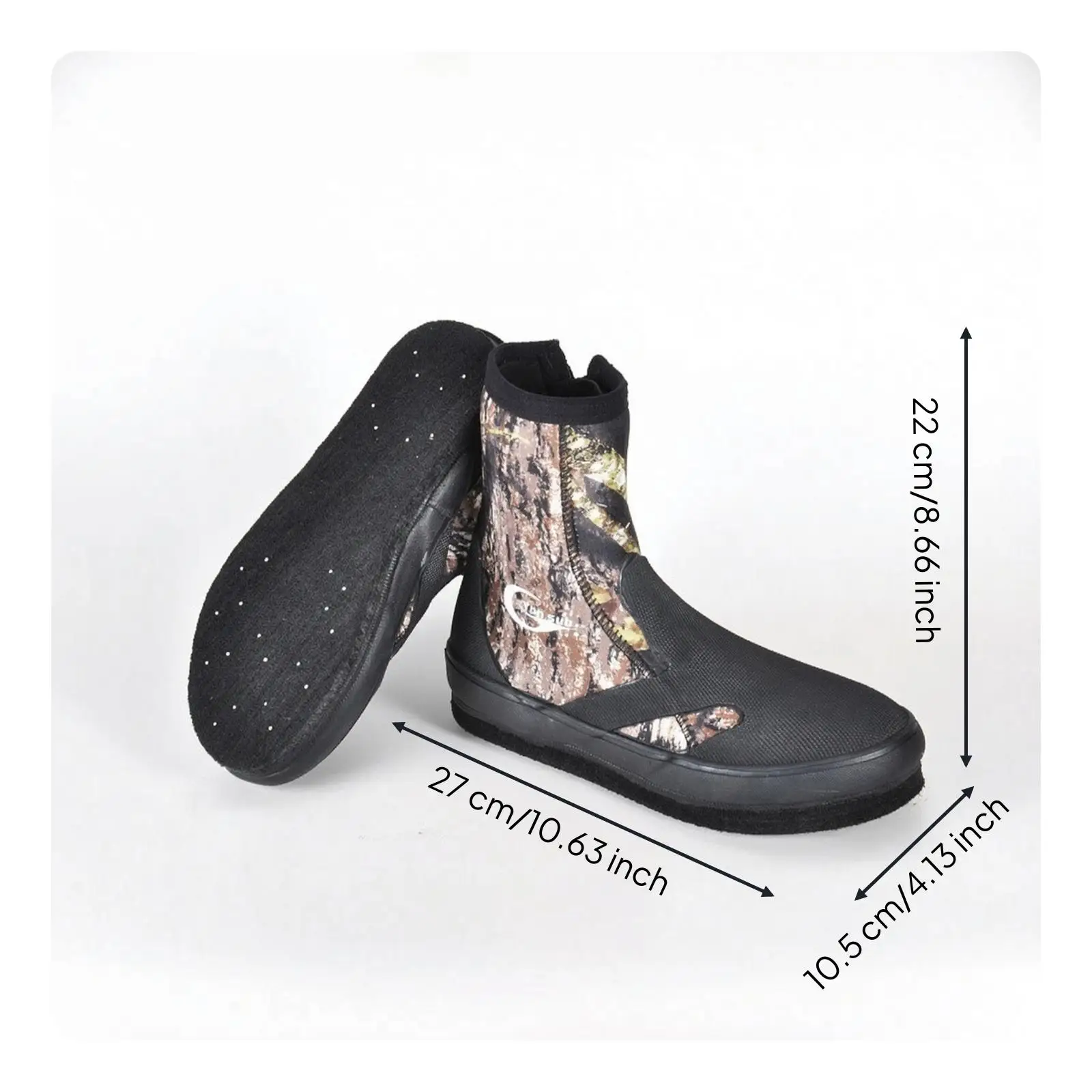 Neoprene Wading Boots for Fishing with Rubber Sole and Side Zipper for Slippery Underwater Terrain