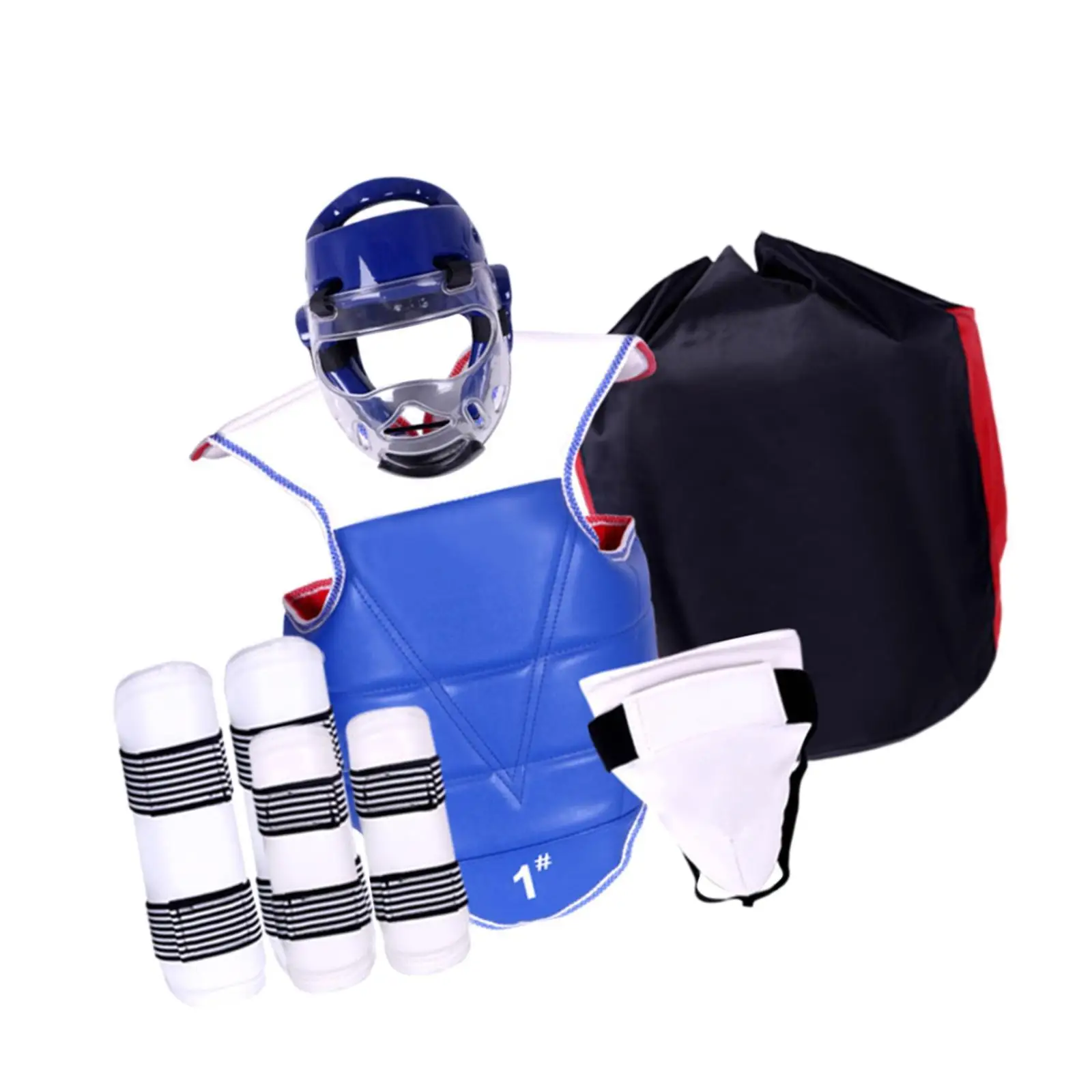 Martial Arts Sparring Gear Set Karate Boxing Headgear Taekwondo Chest Protector Arm Shin Guards for MMA Kickboxing Training Men