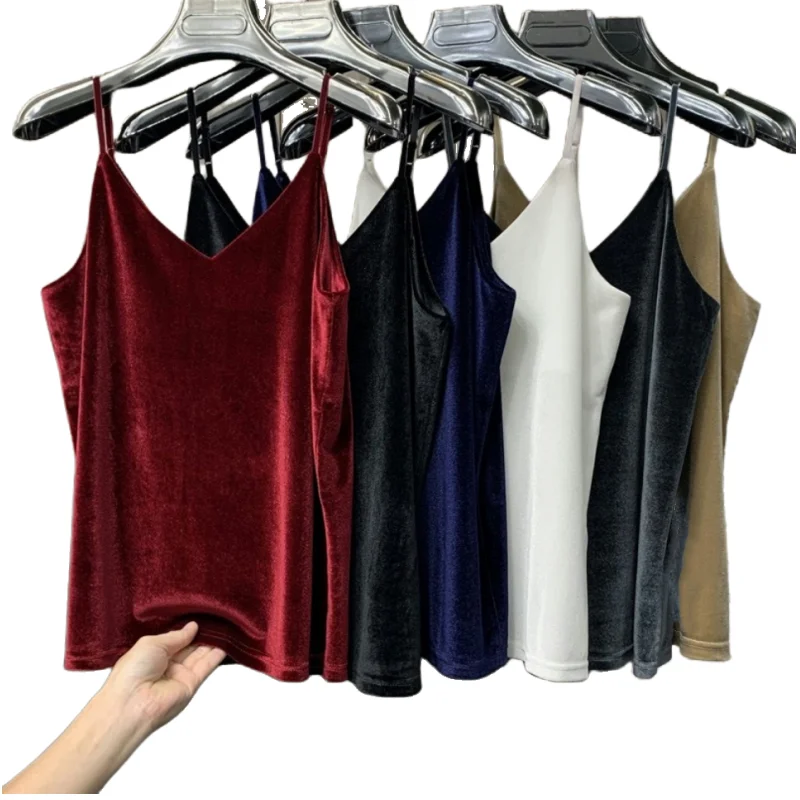 Women Solid Velour Camis Vest Women Tank Tops Female 2024 Summer Sexy Strap Basic Tops Slim Sleeveless Camisole blusa feminina