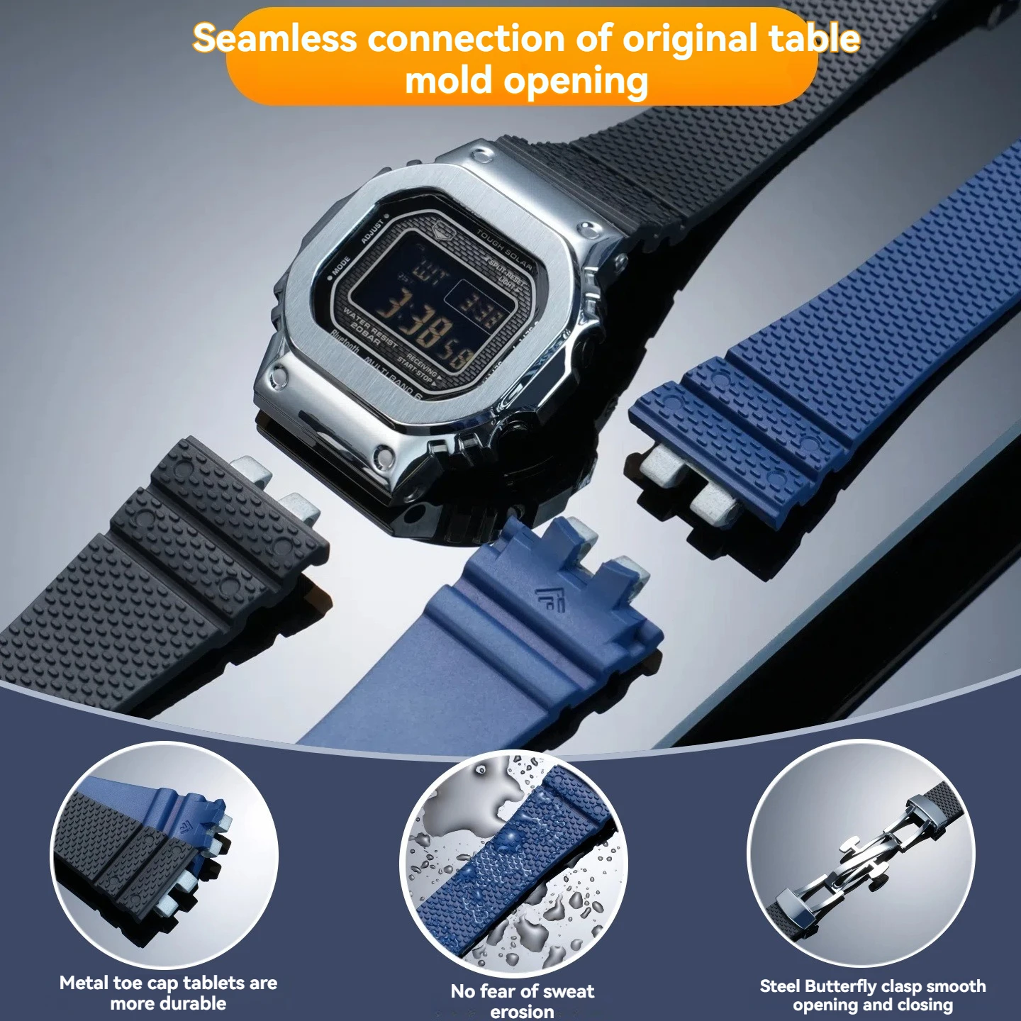 gmw b5000 فلورو المطاط حزام الساعات حالة معدنية دعوى ل كاسيو g-shock GMW-B5000 GM-B2100 سلسلة نماذج معدلة للطي مشبك