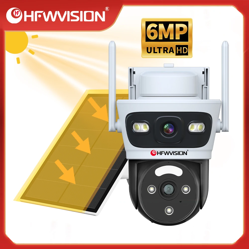 HFWVISION AOV 4G Solar Security Camera 6MP PTZ 24H Recording Humanoid Detection Color Night Vision Outdoor CCTV Security Camera