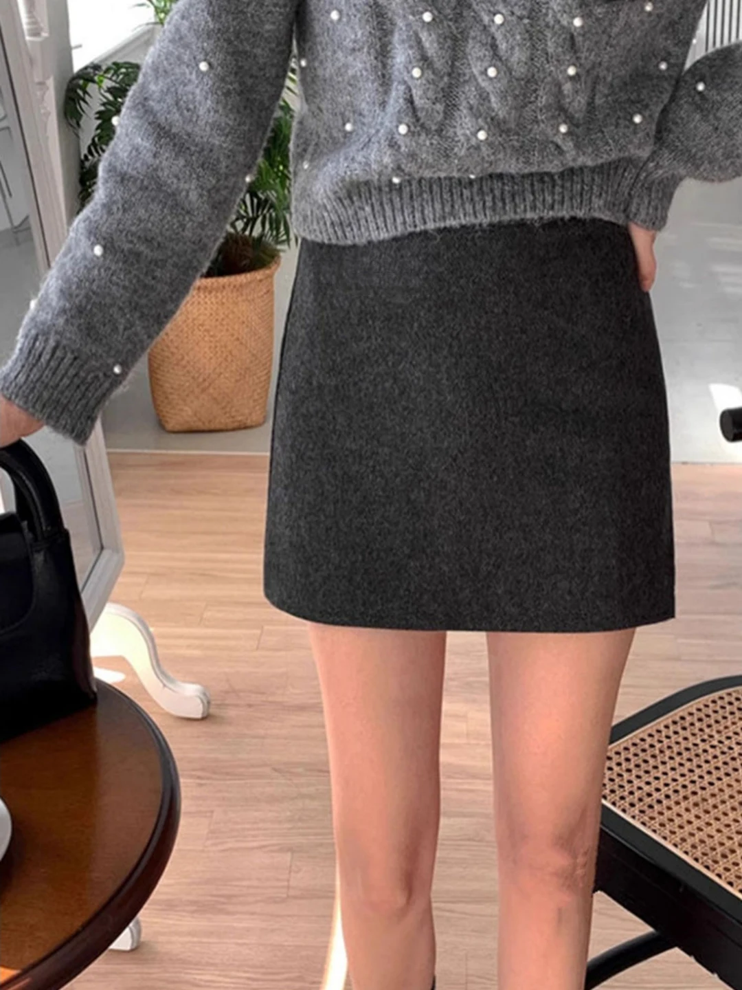 Gray Woolen A-Line  Skirt for plus Size Women High Waist Autumn New Style Elegant Versatile Short Skirt Commute Korean Style