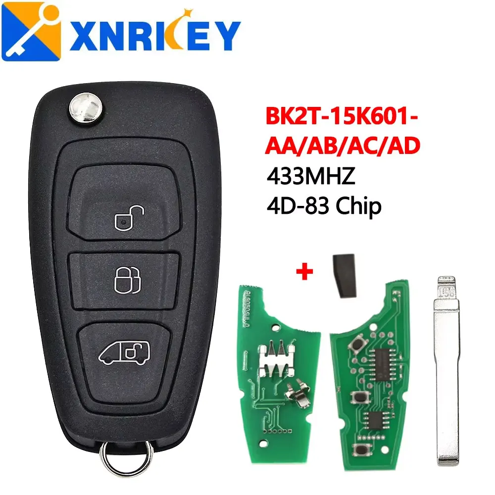 XNRKEY 3 Button Car Remote Key 433MHz 4D-83 Chip  for Ford Tourne Transit Custom 2015 2016 Car Key BK2T-15K601-AA/ AB/ AC/AD