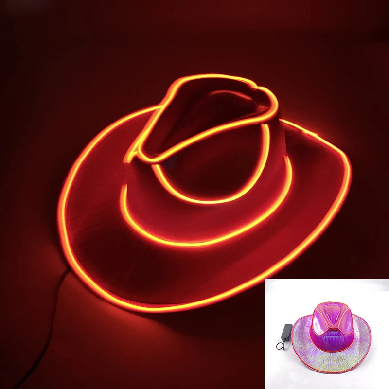 Neue Ankunft Perlglanz Cowboy Hut Tanz Kostüm Dekorieren Leuchtende Cowgirl Kappe Glowing Für Neon Nachtclub
