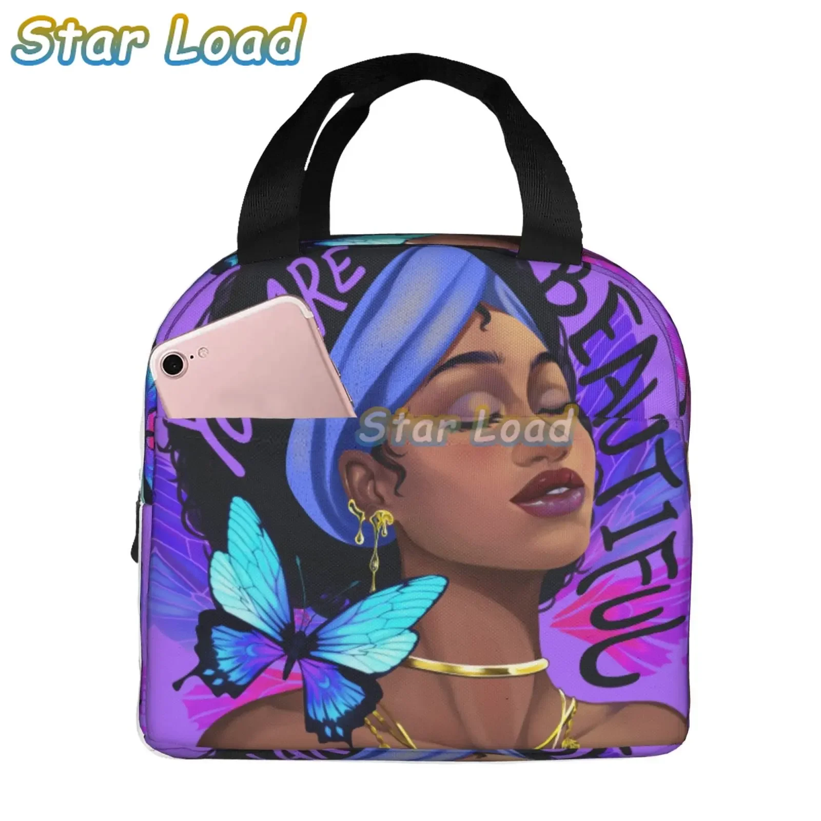 Black African Queen Indian Girls Insulated Lunch Bag for Work School Girl Doll Resuable Thermal Cooler Bento Box Women Children