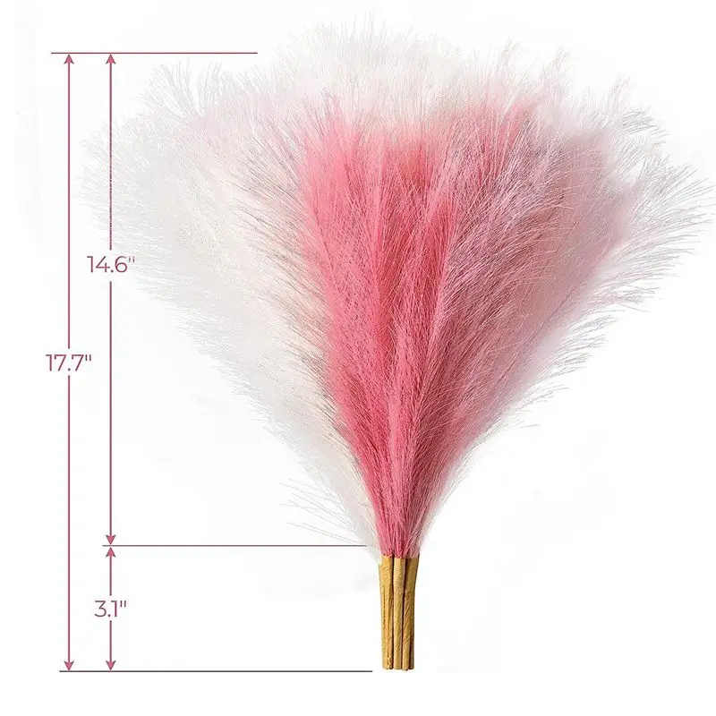 

A013 Pampas Grass Pink 12 шт. 17,7 дюймов, искусственная пампасная трава, розовый декор пампасов, искусственная пампасная трава, короткие румяна для свадьбы B