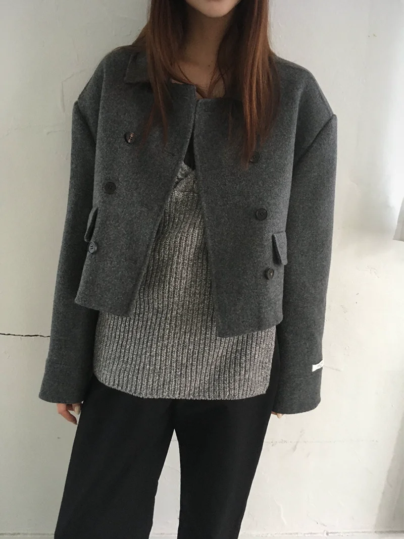 2 farben Retro Elegante Kerbe Kragen Zweireiher Farbe Woolen Mäntel frauen Winter 2026 Neue Strickjacke Tops Weibliche (YL1587