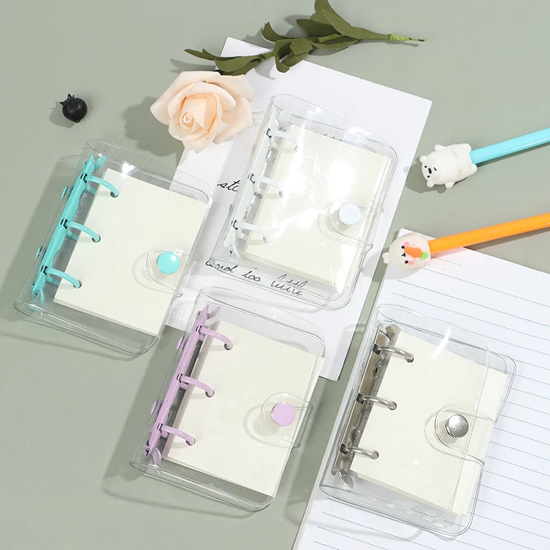 Transparent 3 Ring Mini Loose-leaf Notebook Student Portable Hand Book Ring Binder Kawaii School Supplies Stationery