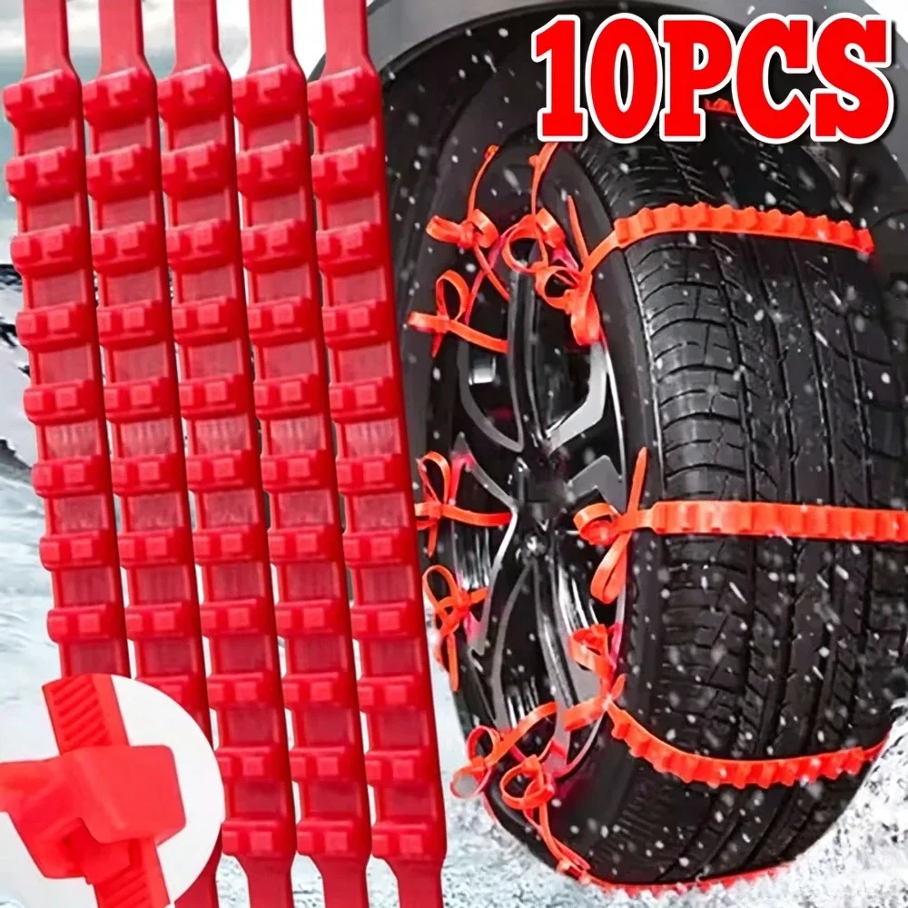 10 Pcs Tire Snow Chains Car Anti Slip Straps Emergency Traction Belts Snow Mud Ice Universal Fit Sedan SUV Truck Winter Driving