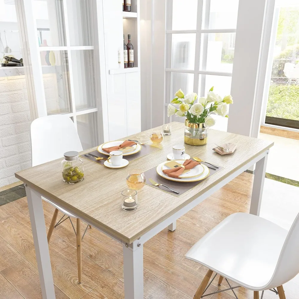 Sturdy Home Office Writing Desk Dining Table Workstation - 39.37 Beige and White Frame, Ideal for Office and Dining Use